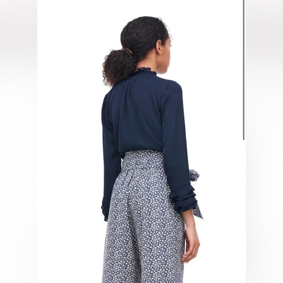 Rebecca Taylor Silk Double Georgette Ruffle Top in Navy size 12 - Picture 4 of 16